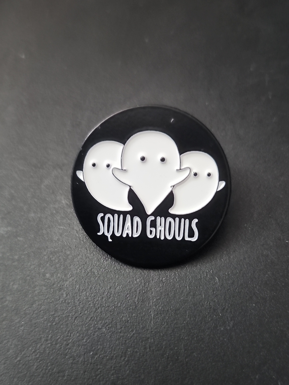 Squad Ghouls Black & White Ghost Pin Button - Cute Halloween Accessory